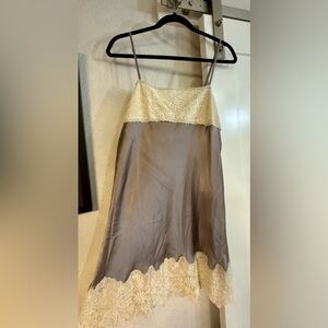 Free People Cream and Gray Lace Slip Dress